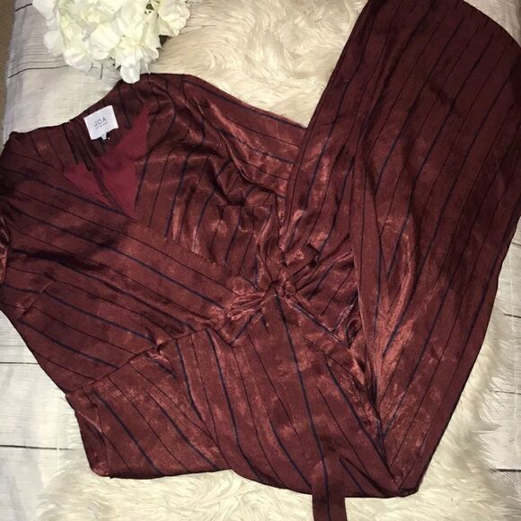 J.O.A. Wide Leg Jumpsuit in Wine Multi Surplice - Picture 2 of 12